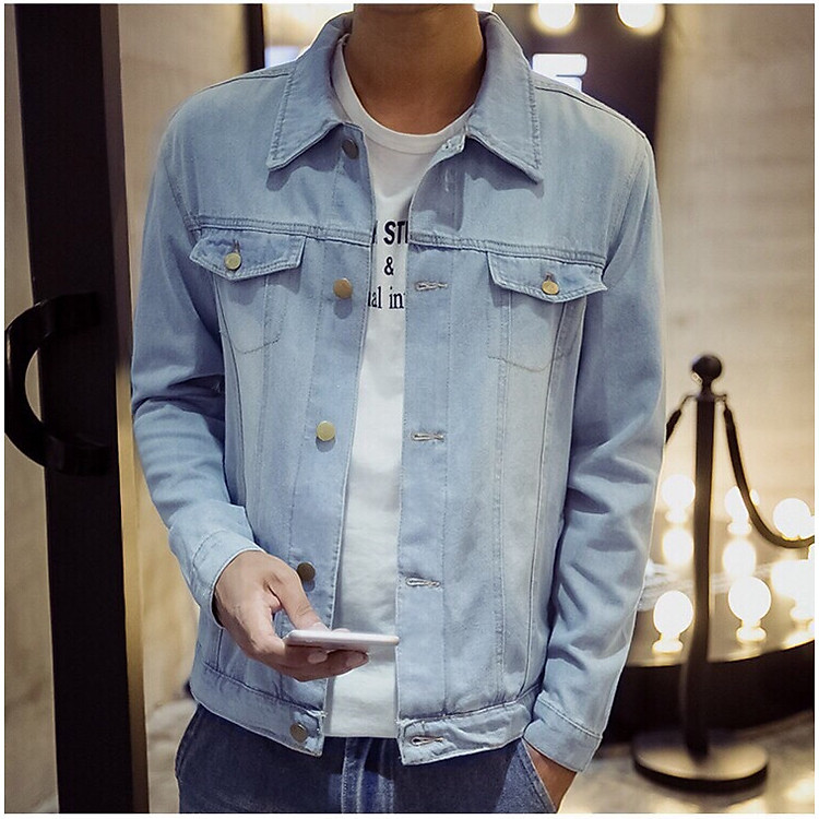 ÁO KHOÁC JEAN NAM TRƠN XANH NHẠT
