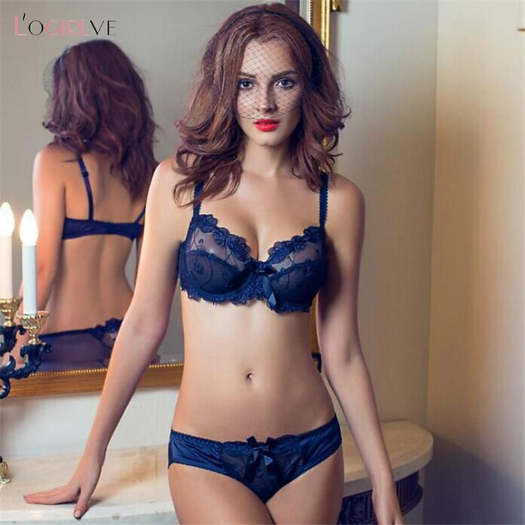Logirlve Mới Thời Trang Bộ Đồ Lót Ren Nữ Áo Lót C D Cup Plus Kích Thước Bộ Đồ Lót Gợi Cảm Màu Đen Trong Suốt Áo Ngực Và Quần Lót bộ Ren