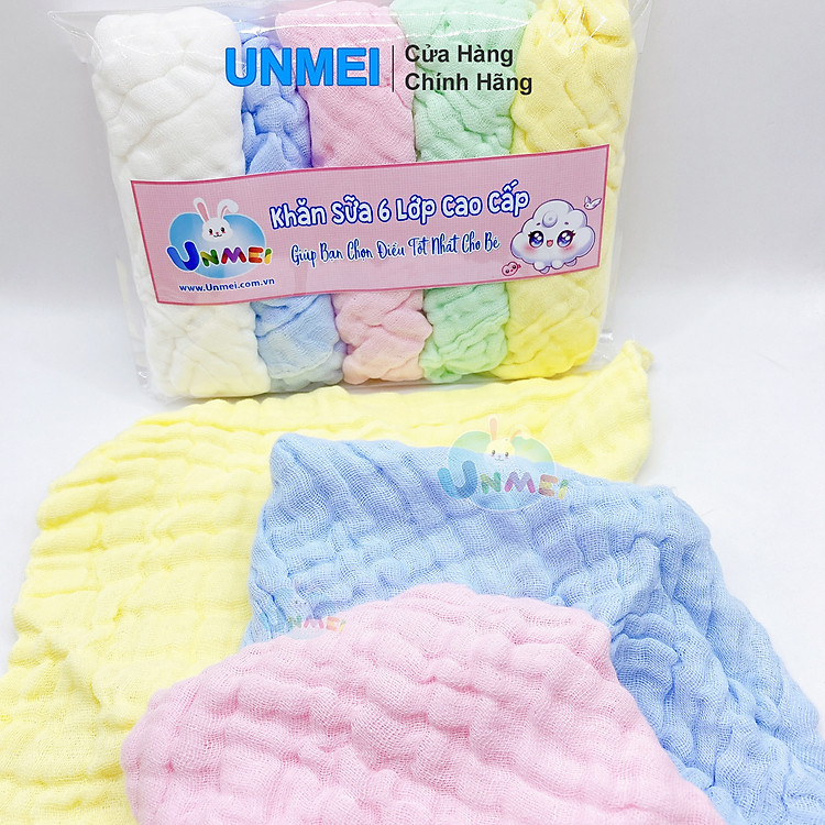 Bịch 5 Khăn Sữa 6 Lớp UNMEI Chính hãng Ưu đãi - Hình ảnh 3