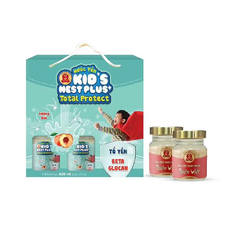 Lốc Nước Yến Kid’s Nest Plus+ Total Protect (6 lọ x 70ml) Tặng 2 Lọ Yến Thiên Việt