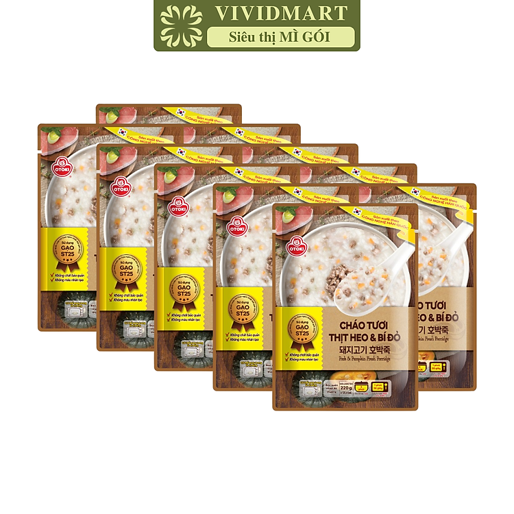 OTOKI - Cháo tươi Ottogi hương vị Thịt heo & bí đỏ, Cháo tươi thịt heo bí đỏ Hàn Quốc Otoki (220g/gói)