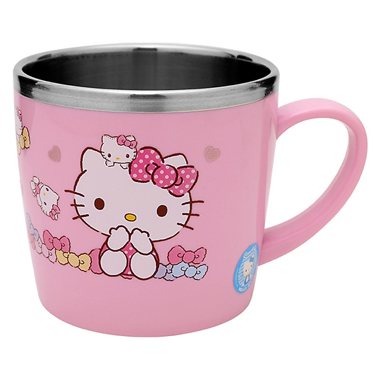 Ly Uống Nước Cho Bé Có Tay Cầm Bằng Thép Không Gỉ Hello Kitty LKT427 (11 x 8 x 7.5 cm) - Hồng