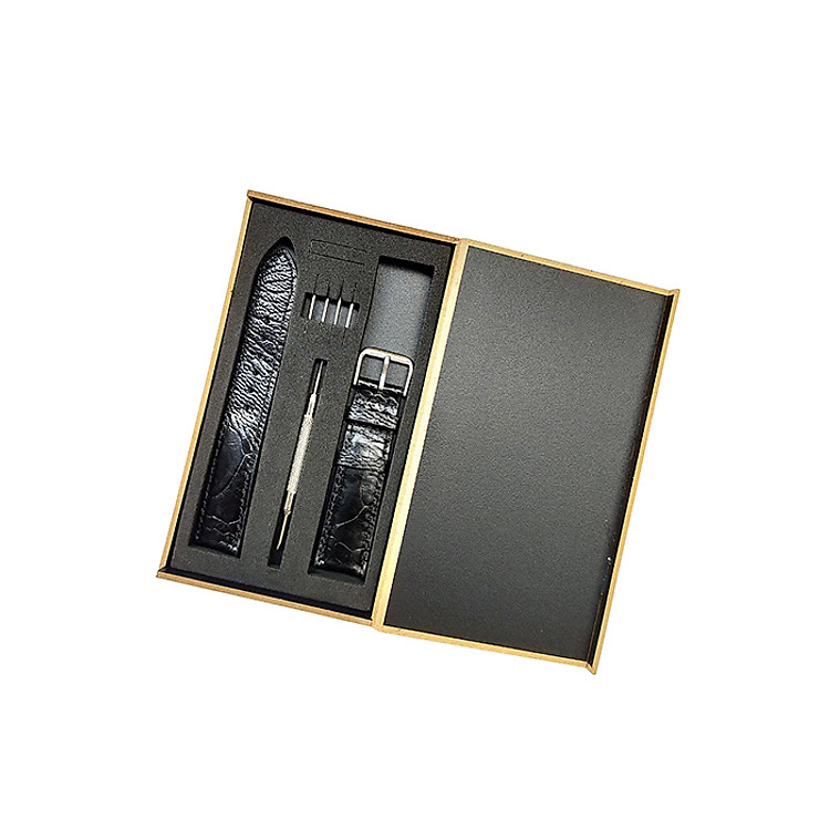 Dây đồng hồ da đà điểu cao cấp khóa cài thép không gỉ Fullbox HỘP GỖ