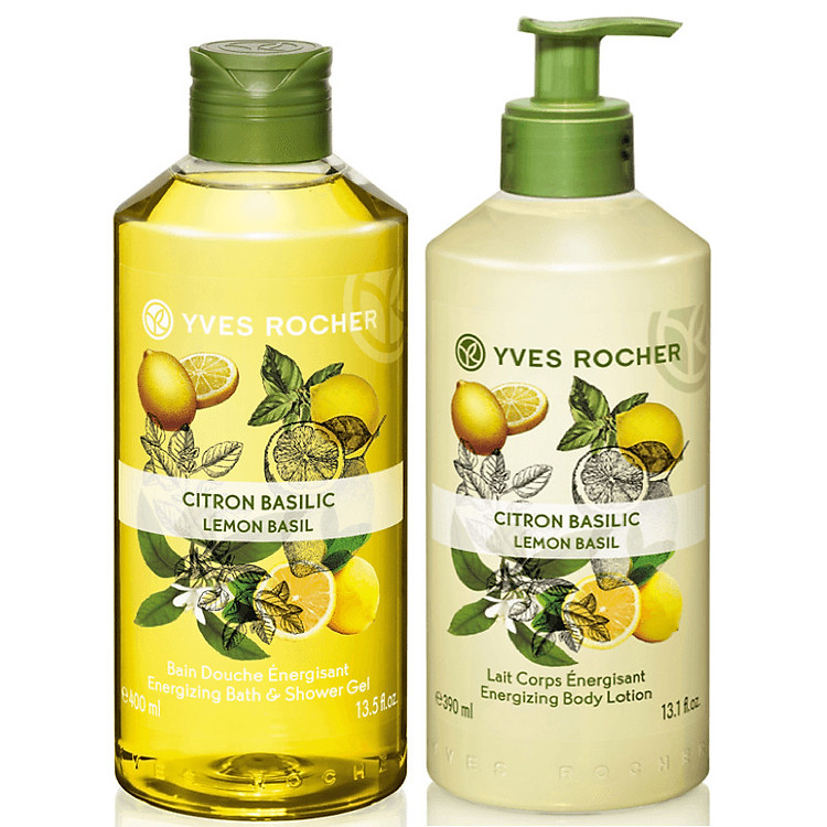 Bộ Gel tắm Yves Rocher 400ml + Dưỡng thể Yves Rocher 390ml - Hương Chanh Và Húng Quế