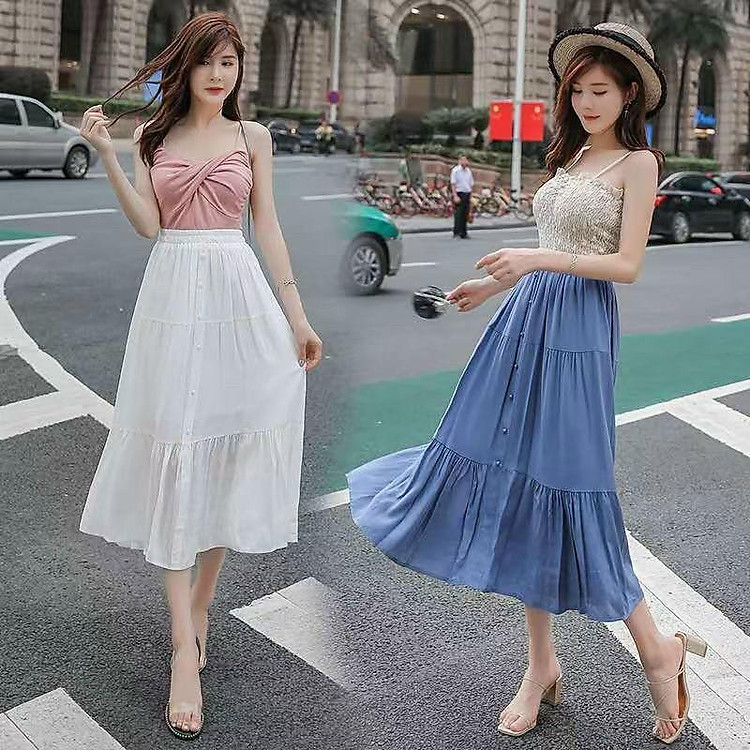 Chân Váy Vintage Nữ Váy Voan Nữ Dáng Dài 2 Lớp Siêu Xinh 2 màu