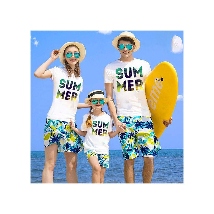 Combo 3 bộ đồ đi biển dành cho gia đình chất thun đẹp quần dừa áo in họa tiết Summer xinh xắn thời trang