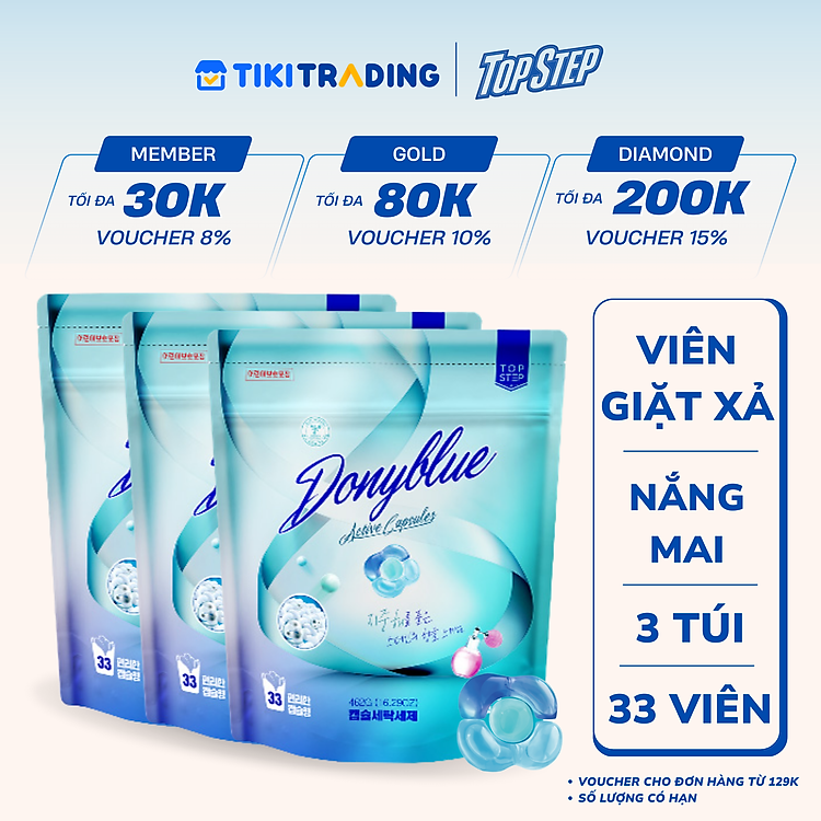 Combo 3 Túi Viên Giặt Top Step Hàn Quốc 7in1 Công Nghệ Enzyme An Toàn Cho Da, Sạch Đột Phá - 33 Viên (462gx3)