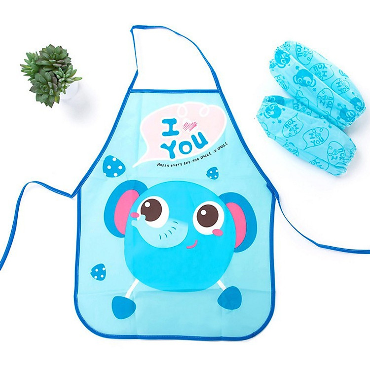 Tạp Dề Nhà Bếp TRẺ EM Chống Thấm Hình Thú Dễ Thương Tặng 2 Bao Ống Tay