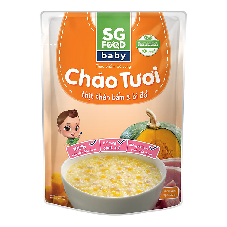 Cháo Tươi Baby Thịt Thăn Bằm Bí Đỏ SG Food (240g)