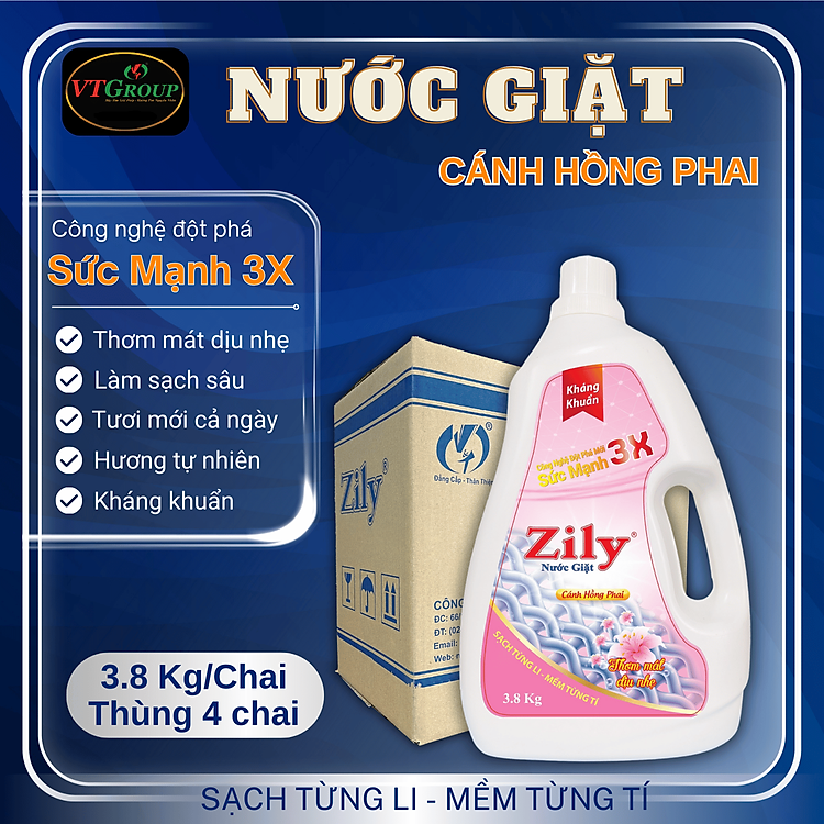 Nước Giặt Zily 3.8 Kg (4 Chai/thùng) - Tặng 5 Dây Xả Vải Zily ( 10 Gói/Dây )