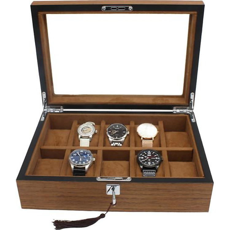 Hộp Đựng Đồng Hồ 10 Ngăn Vỏ Gỗ Veneer Ngựa Vằn Châu Phi - Mã 552