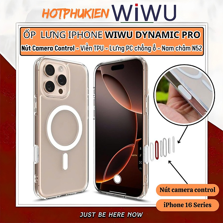 Ốp lưng Camera Control sạc từ tính nam châm magnetic cho iPhone 16 Pro Max / 16 Pro / 16 Plus hiệu WIWU Dynamic Pro - Chống ố vàng, Viền nhô cao bảo vệ camera, Nam châm N52 siêu...