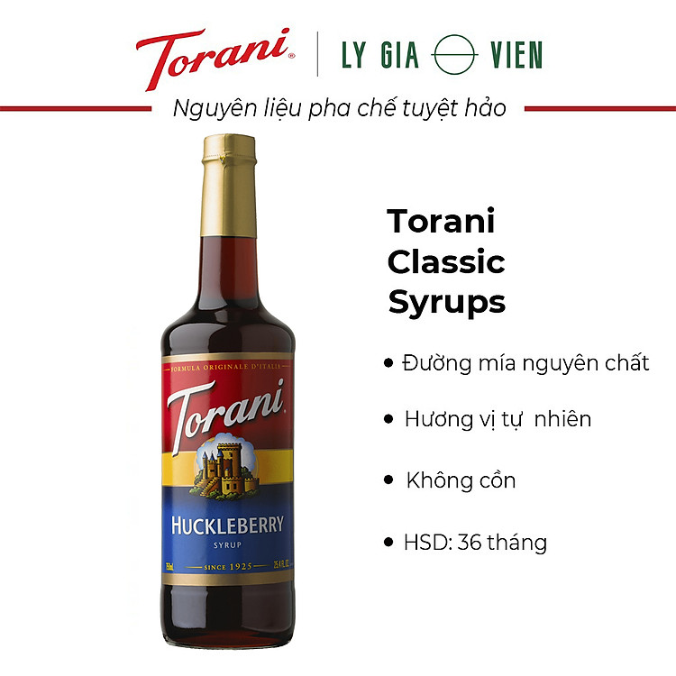 Siro Pha Chế Hương Vị Quả Nham Lê Torani Classic Huckleberry Syrup 750ml Mỹ