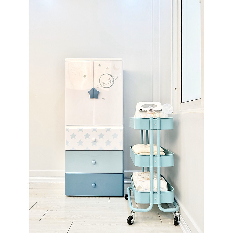 Tủ Kub 4 tầng bằng nhựa đựng quần áo cho bé, có ngăn treo đồ, màu sắc bắt mắt