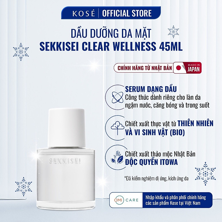 Dầu Dưỡng Da Sekkisei Dưỡng Ẩm, Làm Dịu & Phục Hồi Cho Da Nhạy Cảm Sekkisei Clear Wellness Kose Nhật Bản 45ml