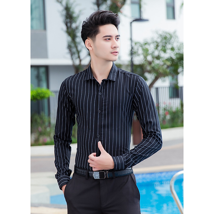 Áo Sơ Mi Nam Dài Tay Sọc Kẻ - Vải Lụa Mềm Mại Thoáng Mát