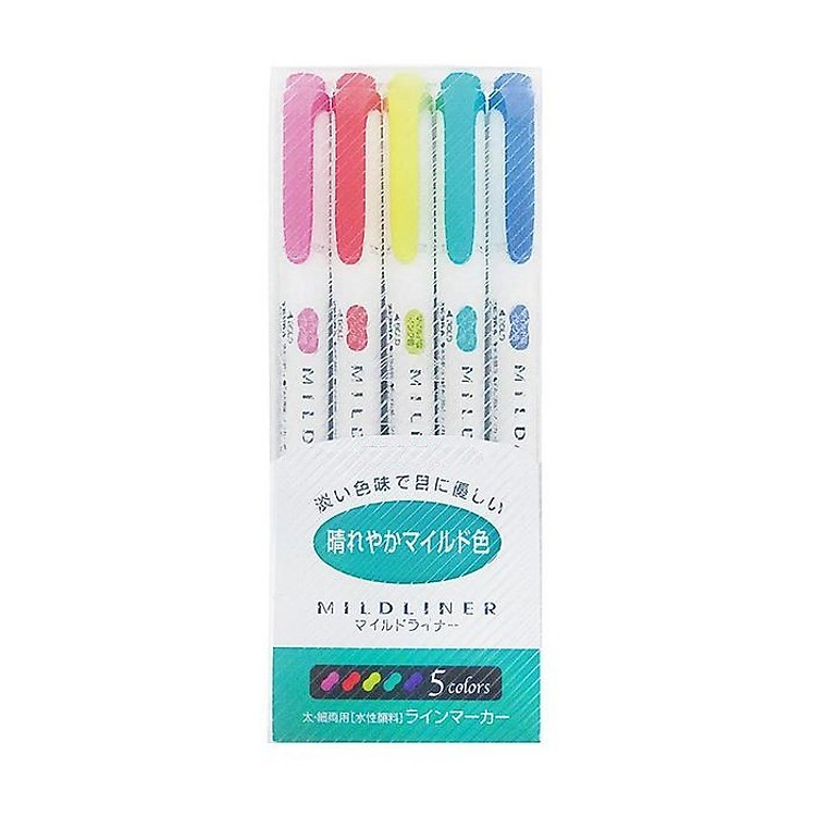 Set 5 Bút đánh dấu hai đầu Zebra highlight Mildliner tem xanh lá