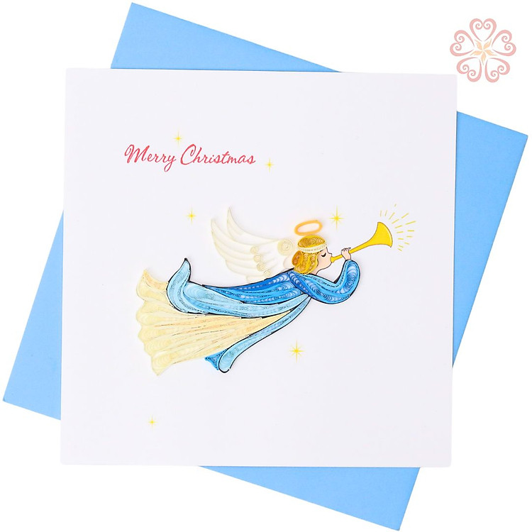 Thiệp Giấy Xoắn Giáng Sinh - Ngôi Sao và Thiên Thần - kích thước 15x15cm