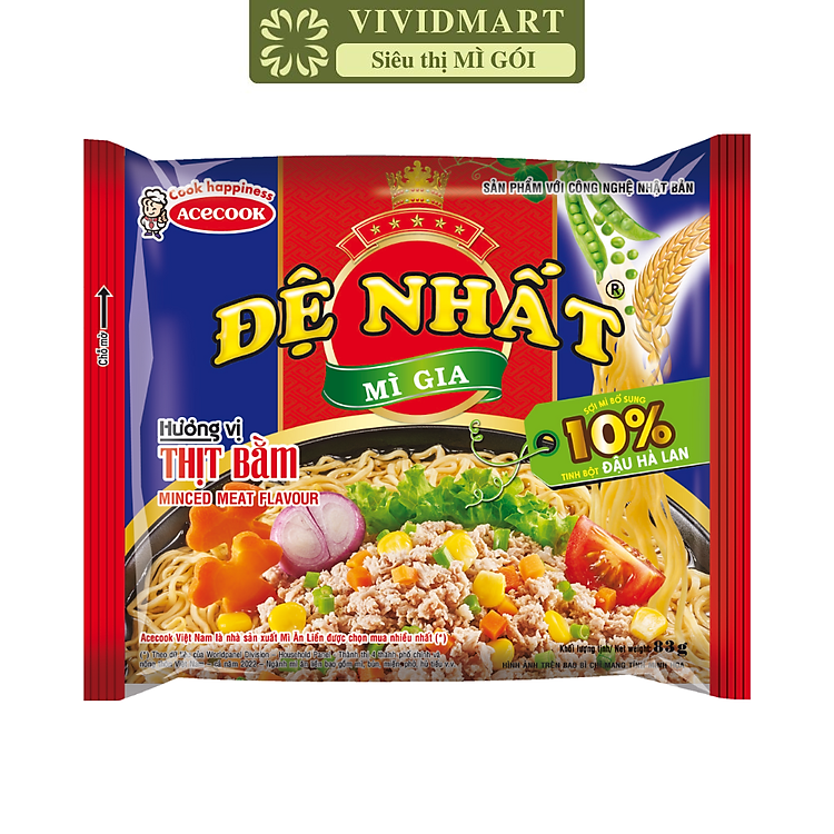 ACECOOK - Đệ Nhất Mì Gia hương vị Thịt bằm, Mì Đệ Nhất Thịt bằm, Mì Thịt bằm Đệ Nhất Acecook Đệ Nhất (83g/gói)