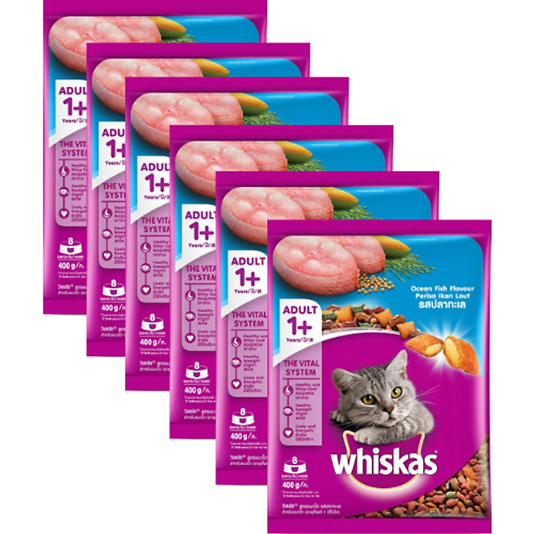 Combo 5 Gói Thức Ăn Mèo Lớn Whiskas túi 400g vị cá biển (400g*5 túi)
