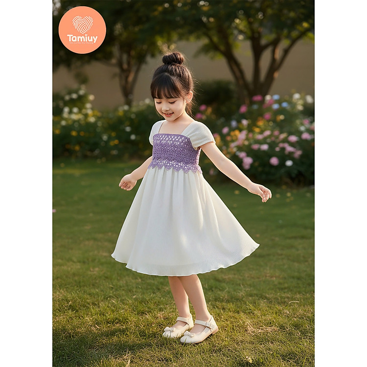 Đầm Bé Gái Dáng Xòe Phối Ren TAMIUY, Đi Tiệc Đi Chơi (4 Màu) Size 2-12