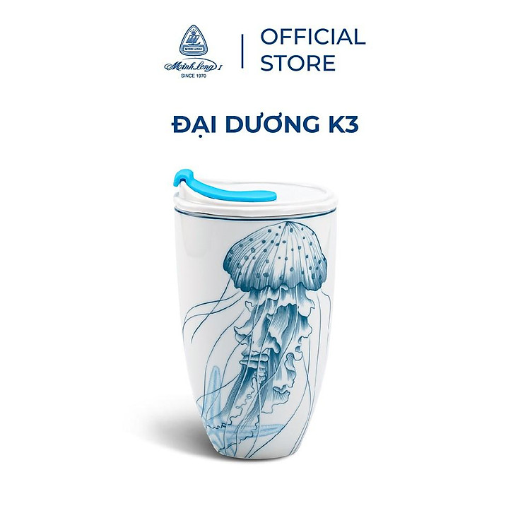Ly sứ dưỡng sinh 0.48 L (K3) + nắp ống hút Dưỡng Sinh Đại Dương Sứ cao cấp Minh Long
