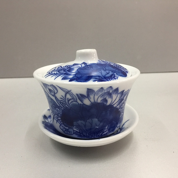 Bát nước cúng Phật có đế và nắp, gốm sứ Bát Tràng cao cấp.