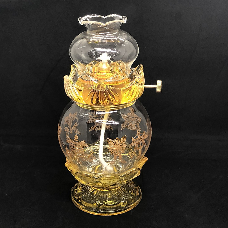 Đèn thờ đốt dầu đế sen ,8 cát tường ,Đường kính 10cm Cao 17,5cm