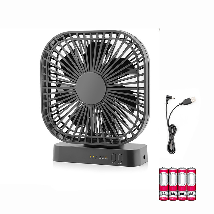 Quạt mini USB tích hợp chạy Pin AA để bàn 3 cấp độ gió và hẹn giờ Mai Lee - Hàng chính hãng
