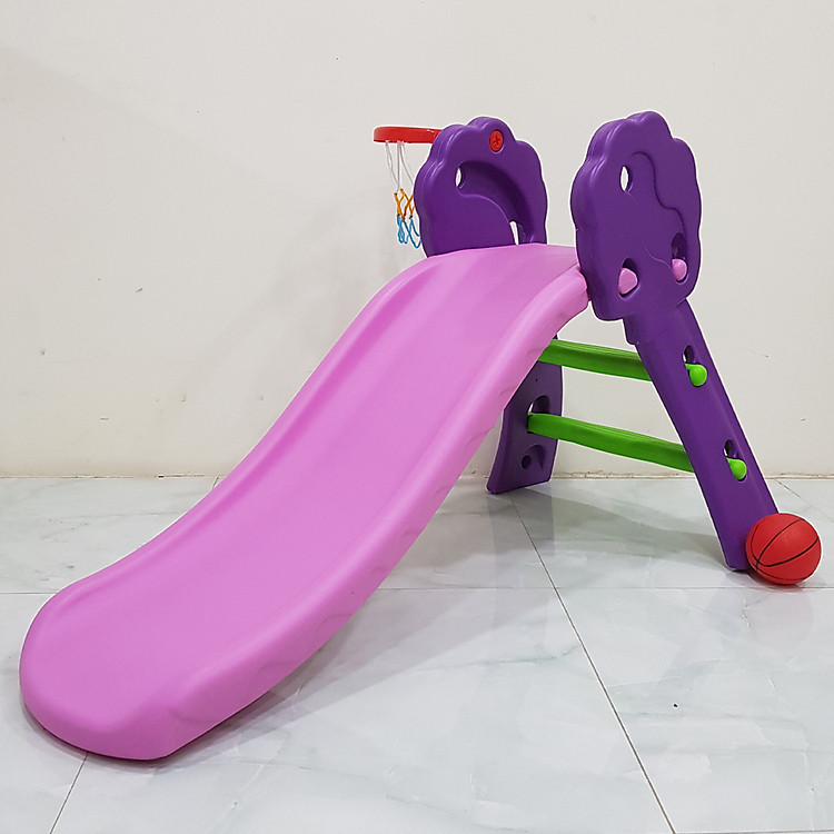 Cầu tuột cho bé máng đúc PL0601B có đồ chơi Bóng Rổ - Gấp gọn sau khi sử dụng - Dùng cho bé dưới 3 tuổi (Máng đúc không nối)