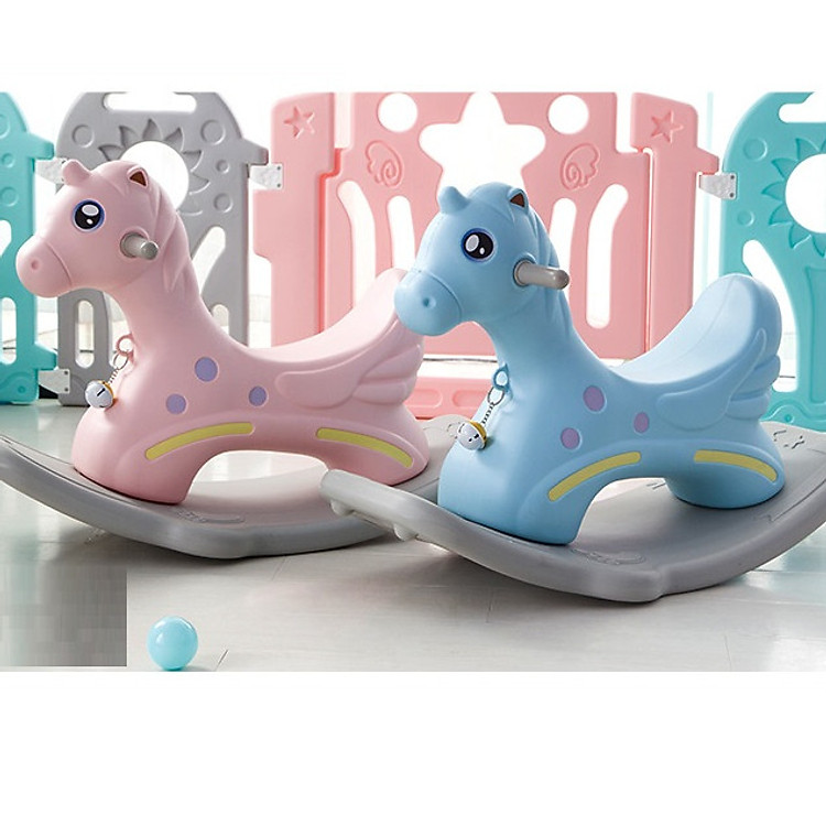 Ngựa Bập Bênh Cho Bé Toyhouse, Nhựa An Toàn, Trụ Vững Chắc Chắn Màu Xanh