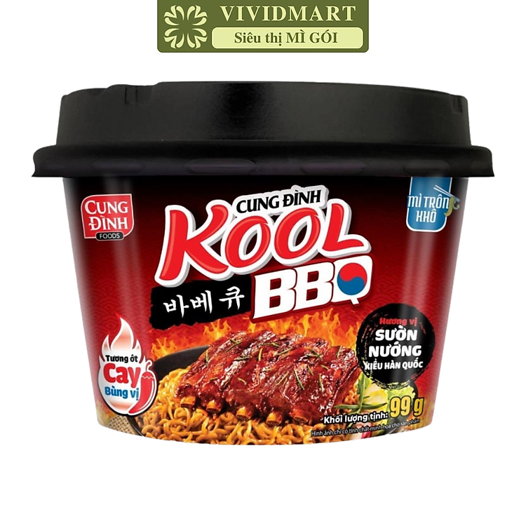 AFOTECH - Mì tô trộn Cung Đình Kool hương vị BBQ Sườn nướng kiểu Hàn Quốc, Tô Cung Đình Kool BBQ Sườn nướng kiểu Hàn Quốc, Cung Đình Kool tô (105g/tô)
