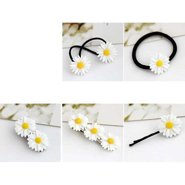 Set 5 dây buộc tóc và cặp tóc Hoa cúc