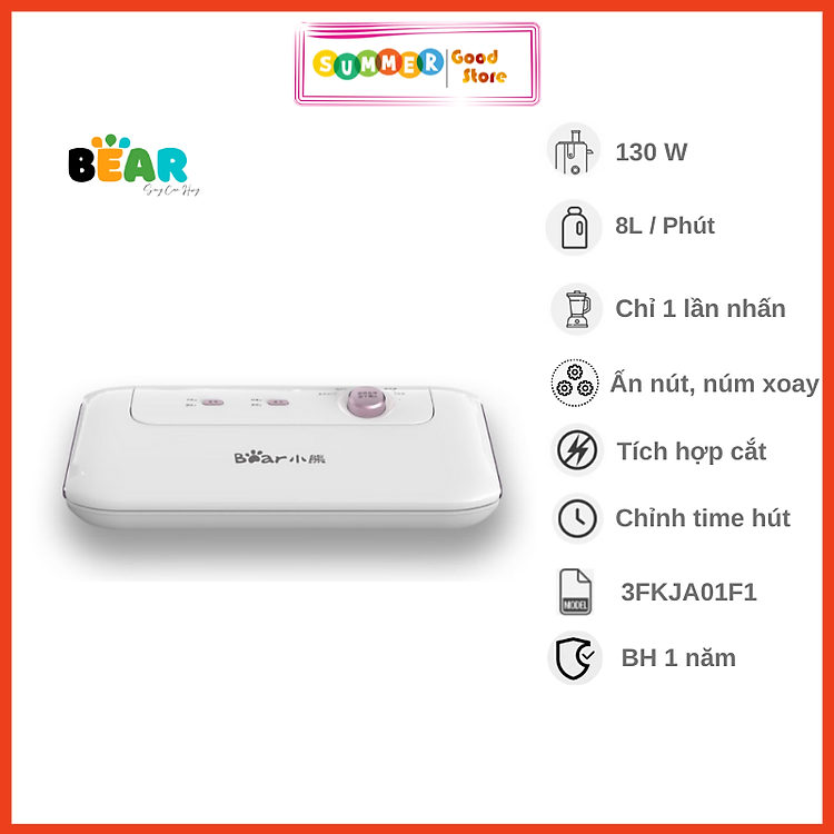 Máy Hút Chân Không Thực Phẩm Tự Động Gia Đình BEAR VS-B01V1 Công Suất 130 W - Hàng Chính Hãng
