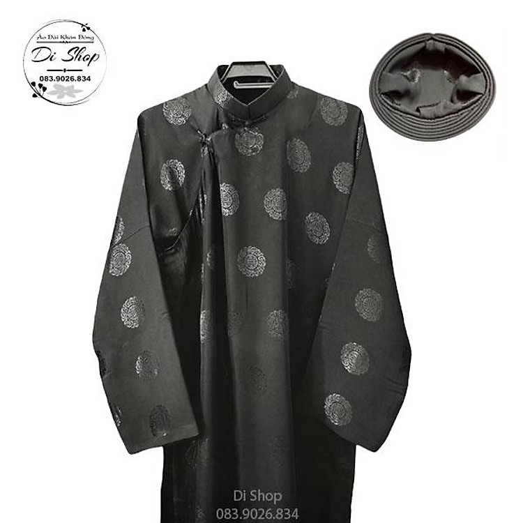 Áo dài khăn đóng nam vải gấm Thái Tuấn - MÀU ĐEN