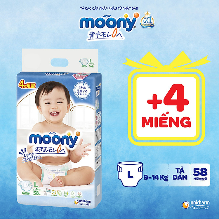 Tã dán Moony cao cấp L54+4 Nhật Bản Chính hãng Ưu đãi - Hình ảnh 2