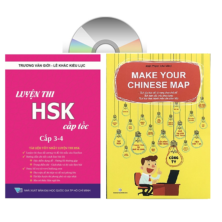 Sách - combo: Luyện thi HSK cấp tốc tập 2 (tương đương HSK 3+4 kèm CD) + Make your Chinese map Bản đồ tư duy từ vựng Tiếng Trung theo chủ đề + DVD tài liệu