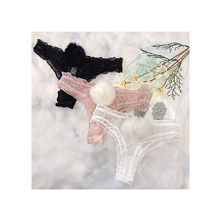 COMBO 3 QUẦN LỌT KHE REN KÈM CỤC BÔNG SIÊU XINH 053