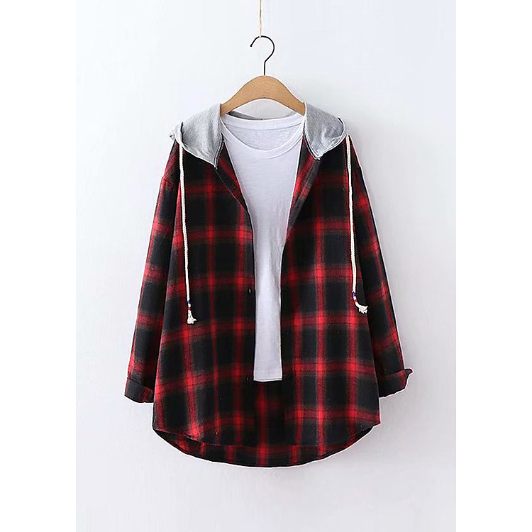 Áo Sơ Mi Nữ Sọc Caro Phối Nón 797