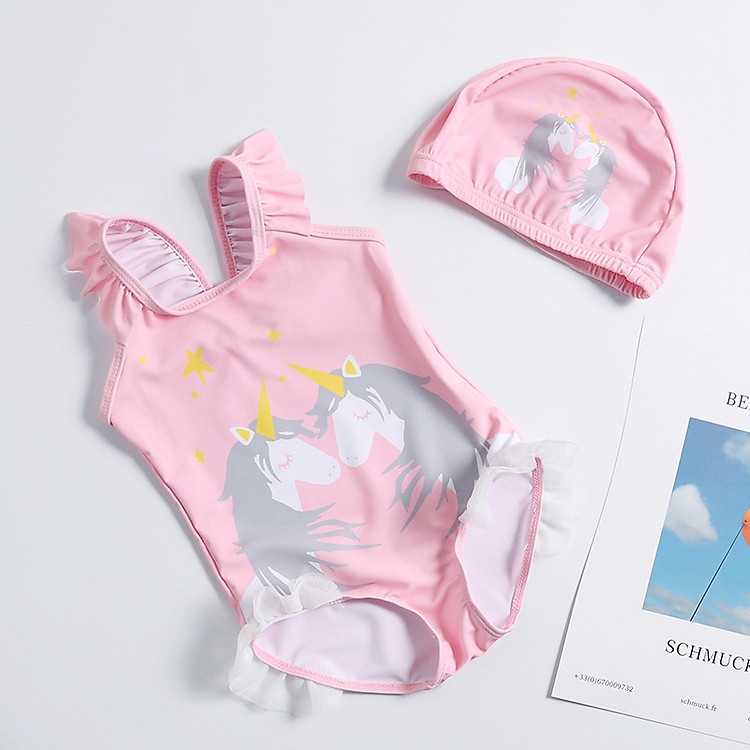 Đồ bơi bé gái một mảnh hồng xinh xắn kèm mũ
