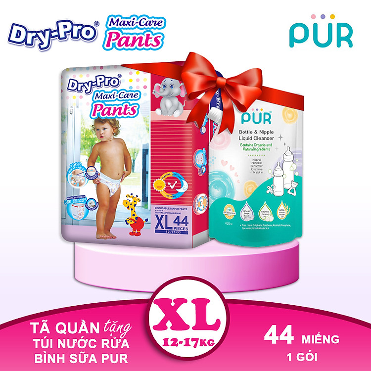 Combo tã Dry-Pro XL44 + Túi rửa bình Tiết kiệm