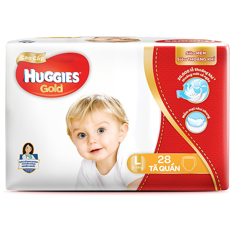 Tã Quần Cao Cấp Huggies Gold Gói Đại L28 (28 Miếng)