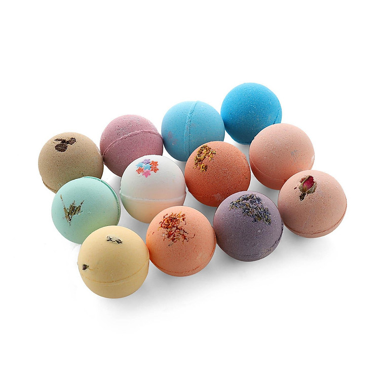 Bộ 12 cái bóng tắm hữu cơ gồm muối và tinh dầu có 11 hương thơm