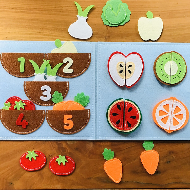 Sách vải giáo dục xuất khẩu CHỦ ĐỀ RAU CỦ QUẢ - Lá vải tương tác vừa học vừa chơi