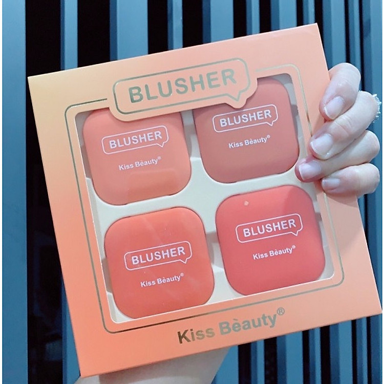 Bộ 4 ô Má hồng + Phấn mắt tông Cam đào Kiss Beauty Blusher - hàng nội địa Trung