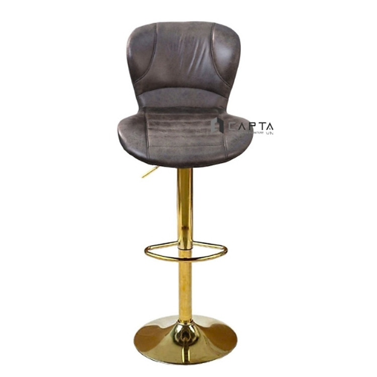 Ghế quầy tiếp khách chân vàng CB2304B-P Nội thất Capta Ghế quầy bar có lưng nệm da pvc kem nâu bò nâu chân mạ màu vàng gold bar chair