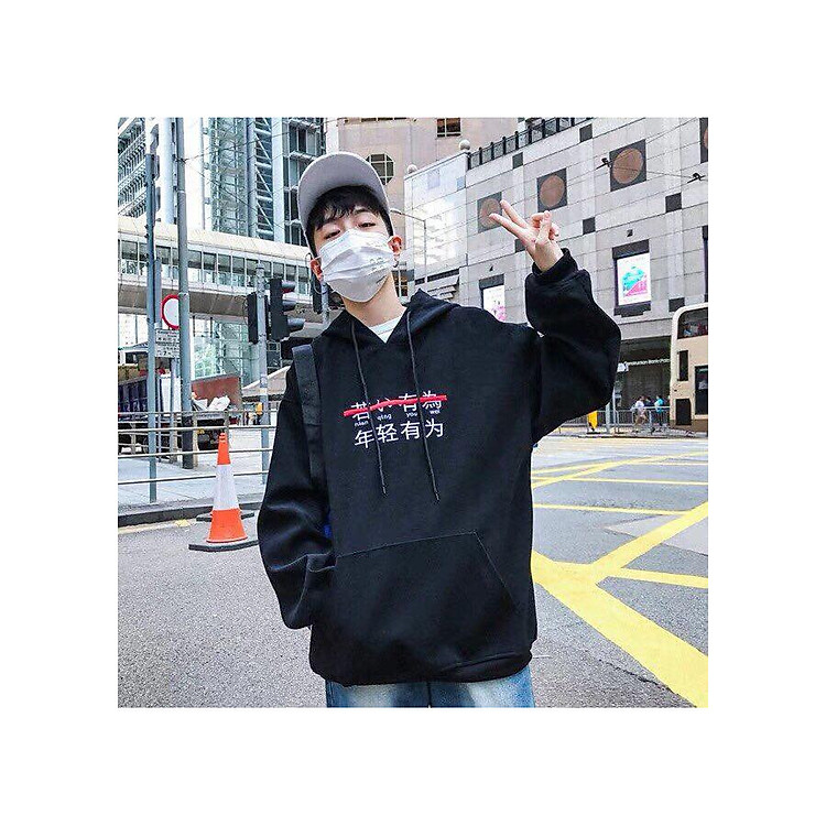 Áo hoodie thêu chữ Hàn