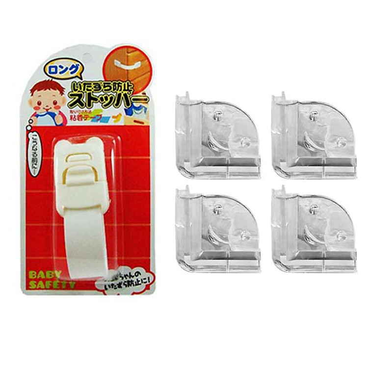 Combo Khóa ngăn kéo, tủ lạnh trẻ em (mẫu mới) + Set 4 bịt cạnh bàn silicon nội địa Nhật Bản