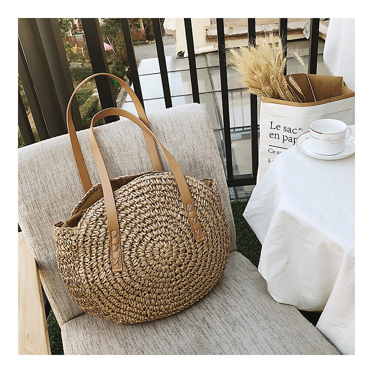 Túi cói đi biển, túi hình tròn phong cách Vintage