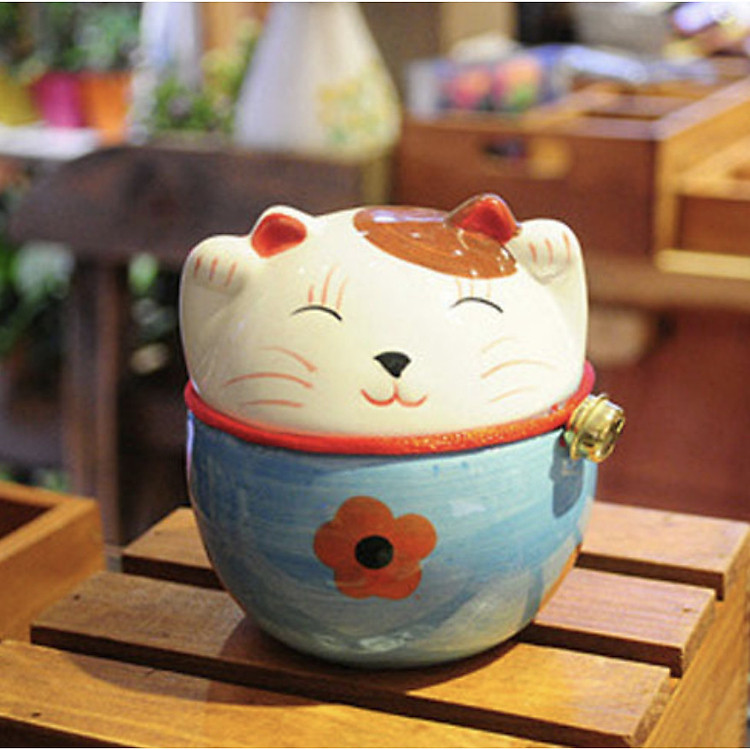 Tượng trang trí gốm sứ Mèo thần tài 10x5cm